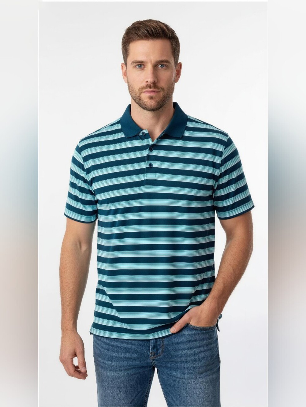 NIKEGOLF Men's Striped Polo Shirt - Teal/Light Teal SIZE XXL NEW NO TAG